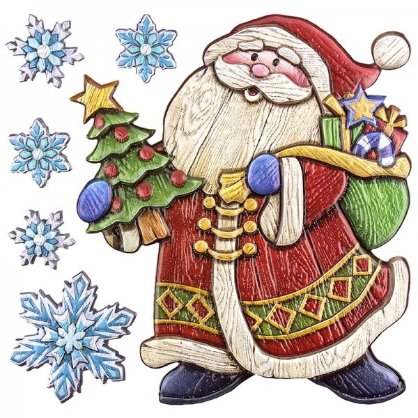 Relief-Sticker in Holzoptik, Weihnachtsmann, 18cm x 17,5cm