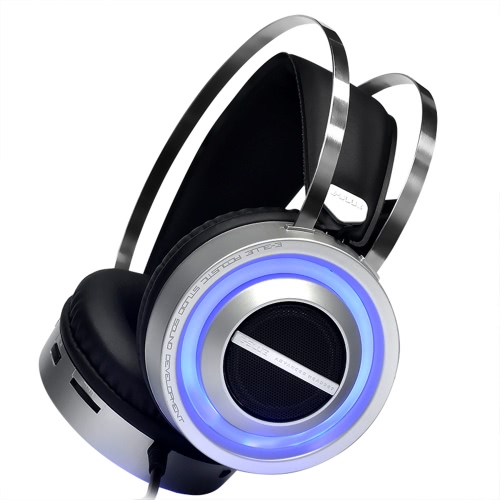 E-3LUE EHS955 de moda con cable USB Over-ear auriculares de sonido del altavoz dual funcional juego de auriculares de 3,5 mm de ruido Cancelación de auriculares con micrófono oculto de luz LED