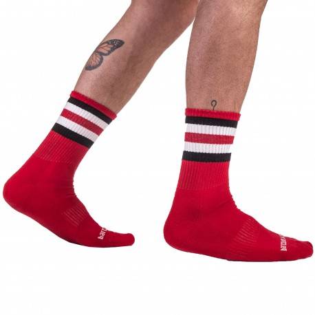 Barcode Fetish Striped Sports Socks - Red S/M