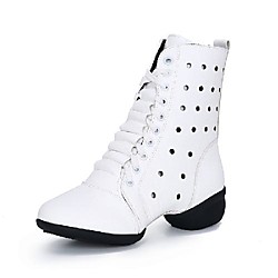 Women's Dance Shoes Modern Shoes Heel Thick Heel White Black Red Lace-up Adults'