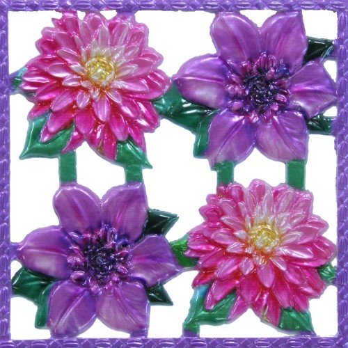Wachsornament-Platte Flower Power 2, farbig, geprägt, 10x10cm