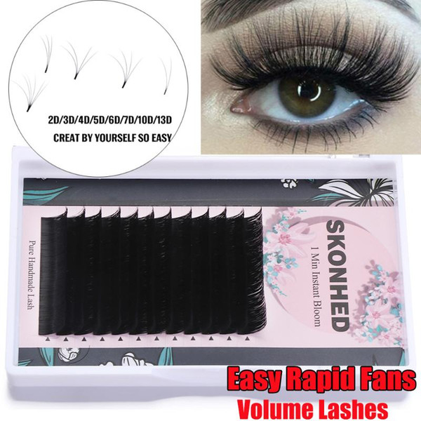 12Lines/box Easy Rapid Auto Fan Blooming Individual Eyelash Extension Blossom Volume Russian Lashes Natural Long Thick Eyelashes