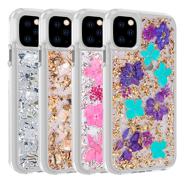 For Iphone 12 Case Women Real Dried Flower Case Dual Layer Protective Hard PC Soft TPU Phone Case for Iphone 11 Pro Max