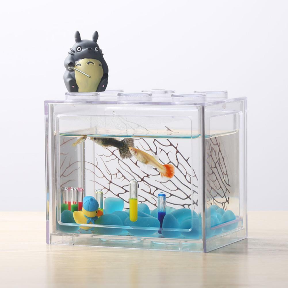 Buntes klares Mini-Aquarium-Aquarium LED Light Office Desktop Ornament Decor