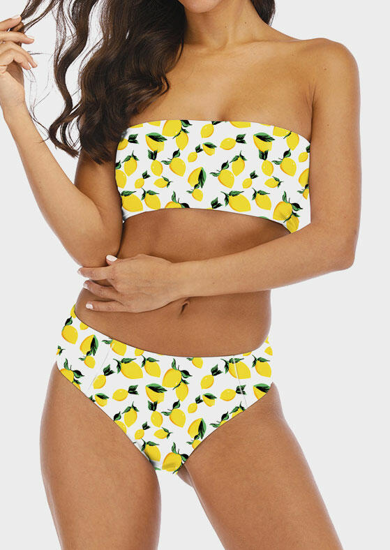 Lemon Strapless Sexy Bikini Set - White