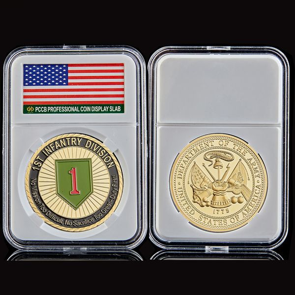 1775 USA Challenge Military Army 1st Infantry Division Great Duty Soldier Honor Gold Plated Value Coin W/Pccb Box