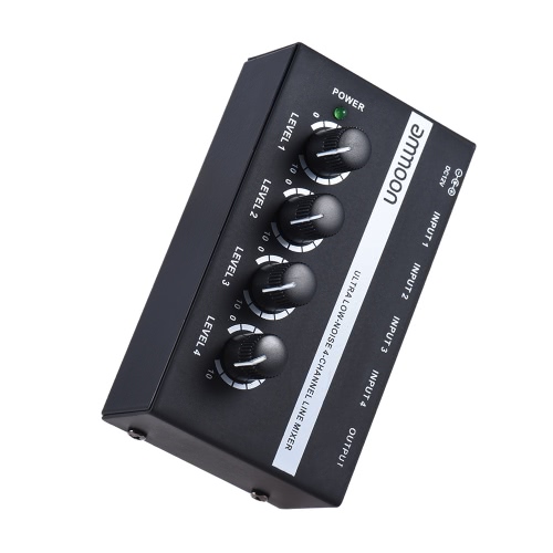 ammoon MX400 Ultrakompakt Low Noise 4 Kanäle Line-Mono-Audio-Mixer mit Netzteil