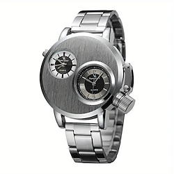 Men's Double Movement Stainless Steel Luxury Wrist Watch Large Dial Men's Business Watch Lightinthebox