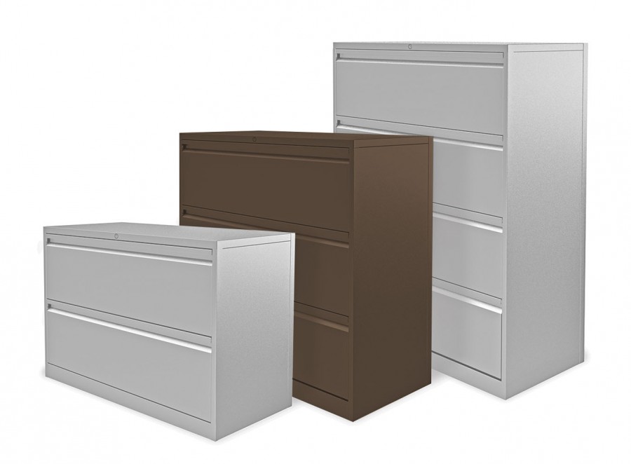 Executive Side Filing Cabinet- 3 Individual Locking Drawers- Coffee