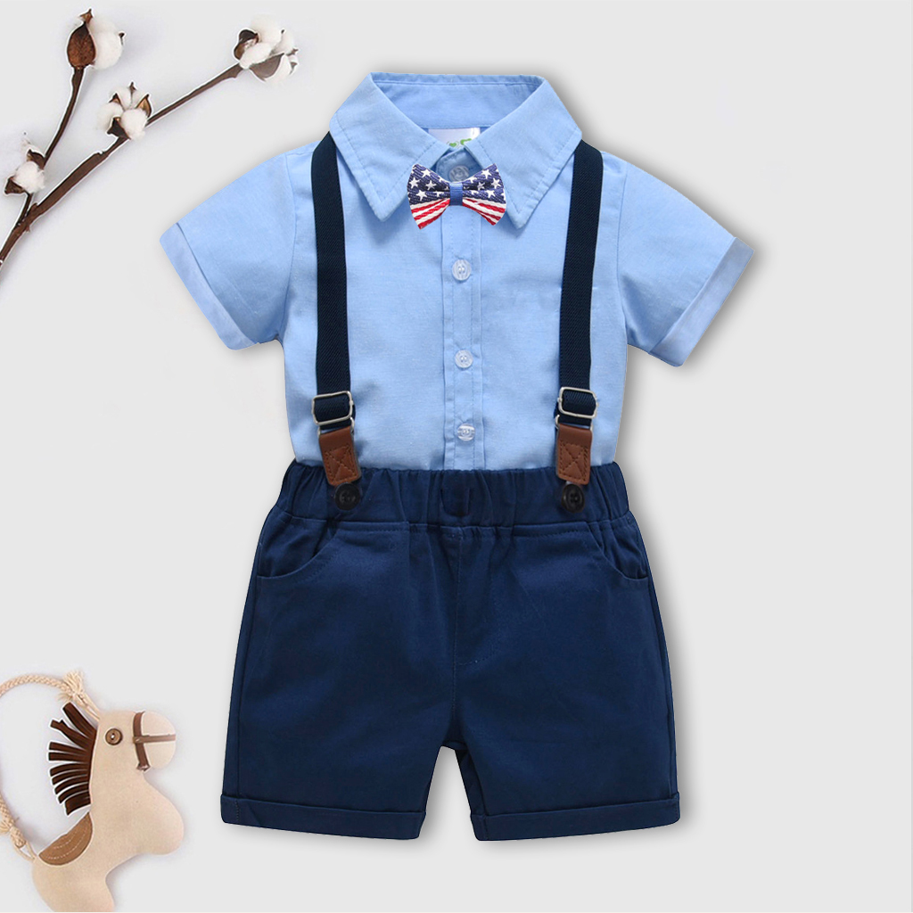 Blue Shirt and Suspender Shorts Gentleman Set