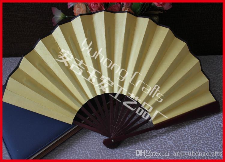 Men Folding Hand Fans Chinese Style Donated Fabric Bamboo Fans Simple Atmospheric Single Side Pure Color Fan