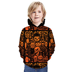 Kinder Jungen Kapuzenpullover Langarm Totenkopf Motiv 3D-Druck Tier Druck Orange Kinder Oberteile Sommer Aktiv Freizeitskleidung Halloween Normale Passform 3-13 Jahre Lightinthebox