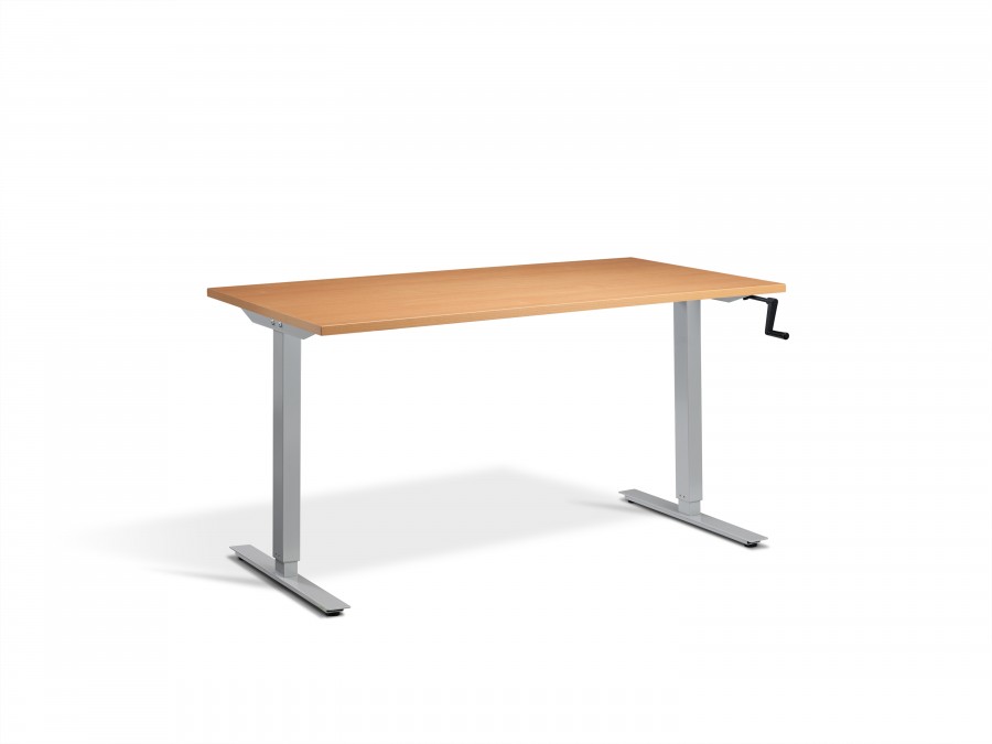 Lavoro Solo Beech Hand Crank Height Adjustable Desk - Silver Frame - 1400x700mm