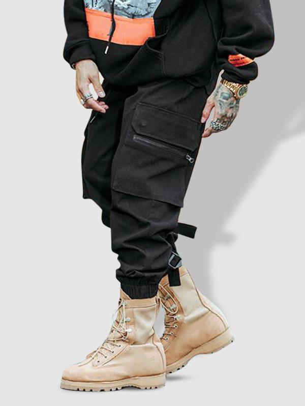 ZAFUL Men's Buckle and Multi-pocket Design Jogger Cargo Pants Xs Natural black