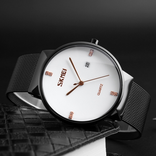 SKMEI Fashion Casual Quartz Watch 3ATM Water-resistant Men Watches Stainless Steel Strap Wristwatch Male Calenda
