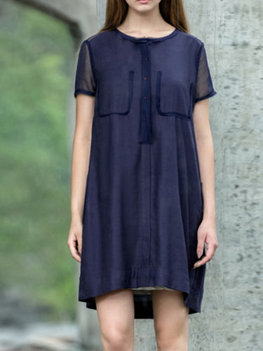 Viscose Simple Short Sleeve Midi Dress