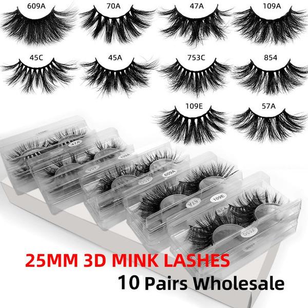 New 10 Styles 25mm eyeLash 3d Mink Lashes in Bulk Natural Long Mink Lashes False Eyelash free ship