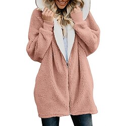 Women's Streetwear Oversized Sherpa Fleece Zipper Maroon Denim Blue Black Solid Color Casual Long Sleeve Fleece S M L XL XXL 3XL / Fleece lined miniinthebox