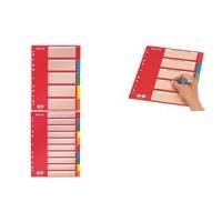 LEITZ Karton-Register, blanko, A4, 10-teilig, mehrfarbig 160 g-qm, mit rotem, beschriftbarem Deckblatt (250 g-qm) (4387-60-00)