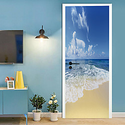 2 pièces auto-adhésif créatif plage vague porte autocollants pour salon bricolage décoration maison paysage étanche stickers muraux miniinthebox