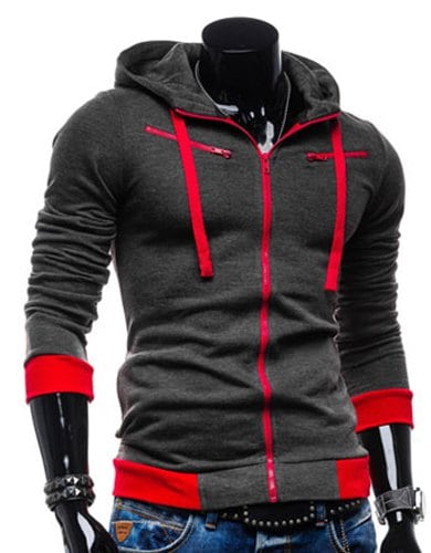 Casual Style Slimming Hooded Zipper Embellished Color Splicing Long Sleeves Men's Thicken Cotton Blend Sport Coat