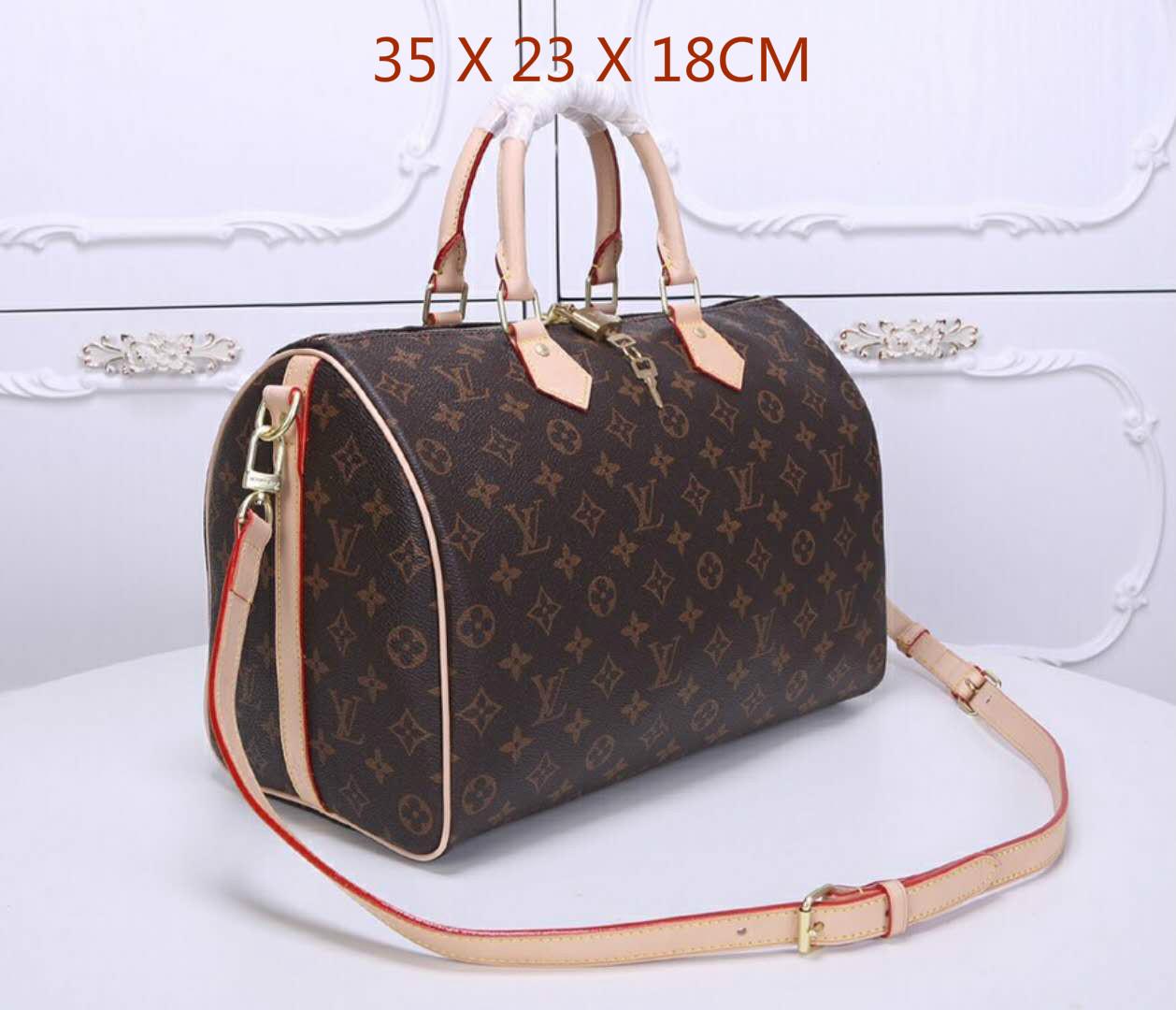 High-quality bag Unique shape Leather handle Monogram canvas with diagonal back strap Today it has become a perfect urban handbag