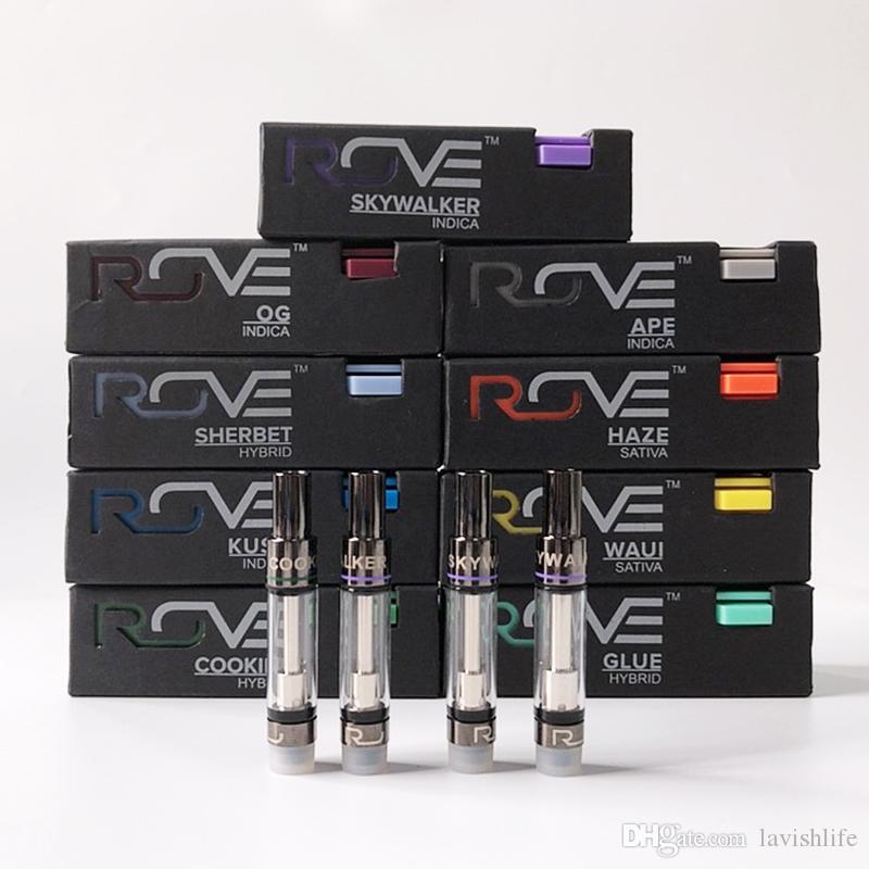 ROVE Vapes Cartridges Pyrex Glass Thick Oil Tank Packaging Vaporizers Empty Vape Pen Cartridge E cig Atomizers 510 Thread Battery 11 Flavors