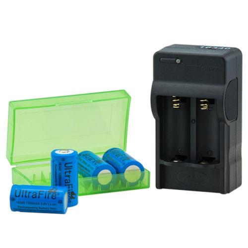 4pcs CR123A 16340 Batteries 3.7V 1200mah Rechargeable Battery +16340 AC Charger+Battery box for LED Flashlight / Digital Camera / Laser pen