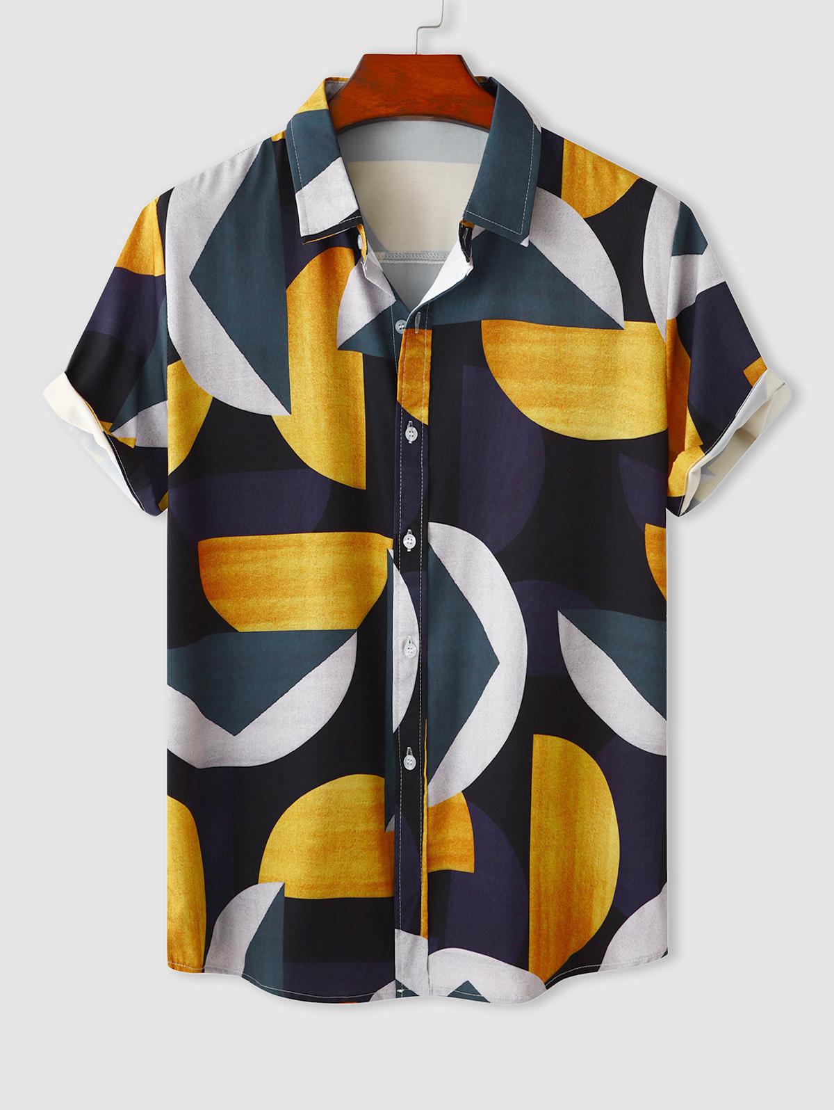 ZAFUL Men's Short Sleeves Geometric Pattern Colorblock Vacation Shirt M Deep blue