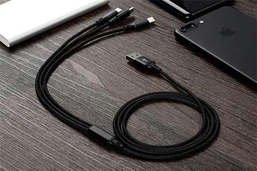 Cable de datos micro del USB del relámpago de nylon del tipo-C de la alta calidad 3 en 1 Cable de carga de la transmisión de datos del establo rápido de la carga para el teléfono de Android del iPhone X 8 Samsung Galaxy S9 S8