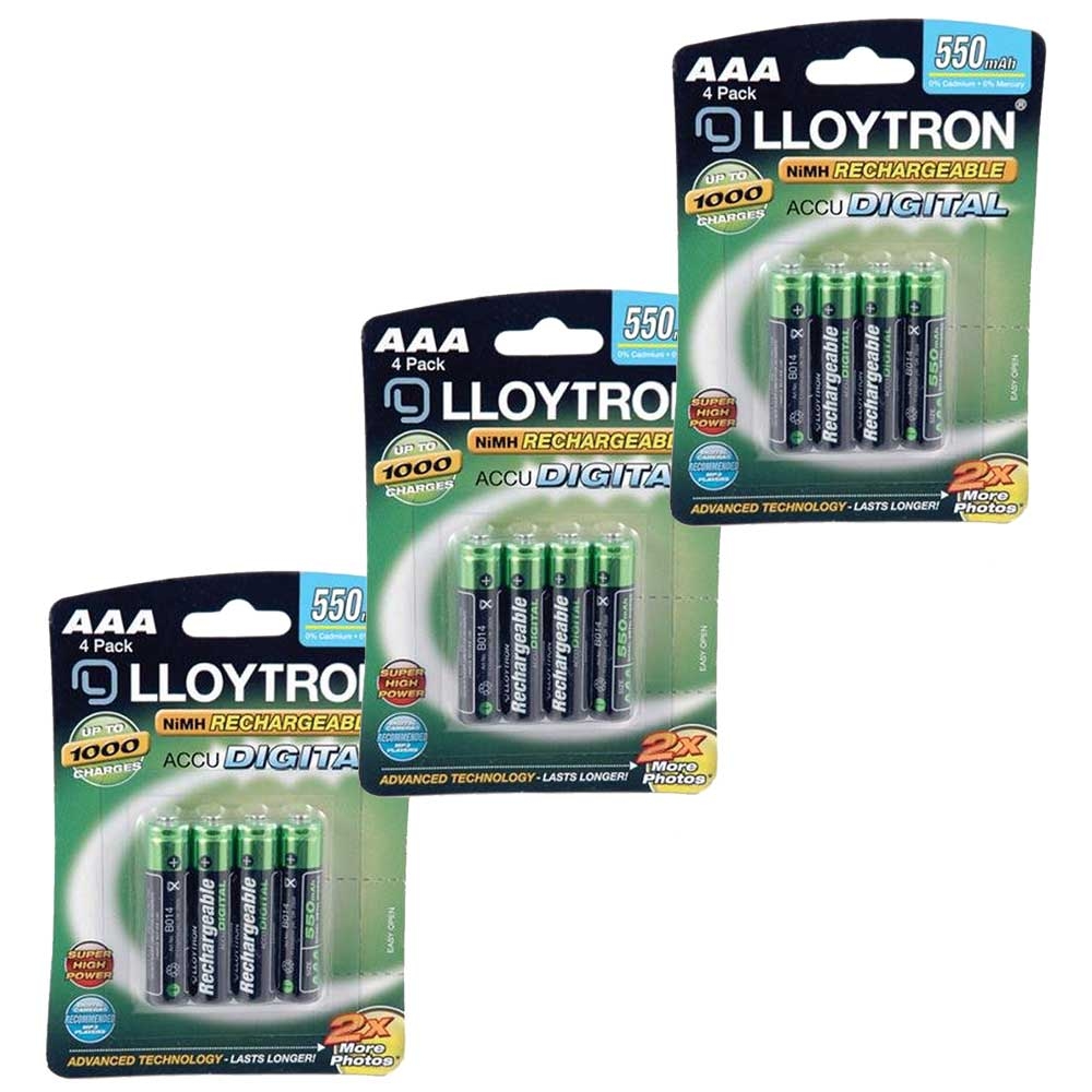 Lloytron ACCU DIGITAL AAA HR03 NiMH Rechargeable Batteries 550mAh - Value 12 Pack