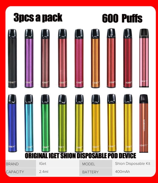 Original Iget Shion Disposable Pod Device cigarettes Kit 600 Puff 450mAh 2.4ml Prefilled Vape 100% Authentic