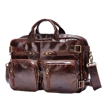 Hand-held Messenger Shoulder Multi-function Package Retro Oil Wax Cow Leather Portable Bag For Men