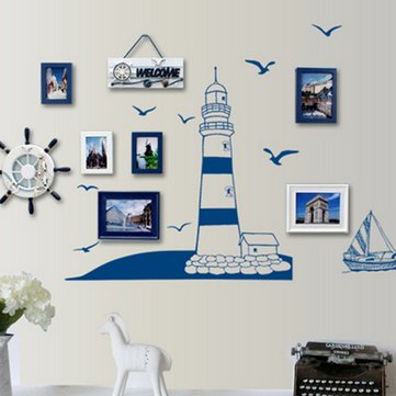 Mediterranean Style Removable Tower Sailboat Sea Gull Photo Home Art Wall Sticker Decal Decor Paper