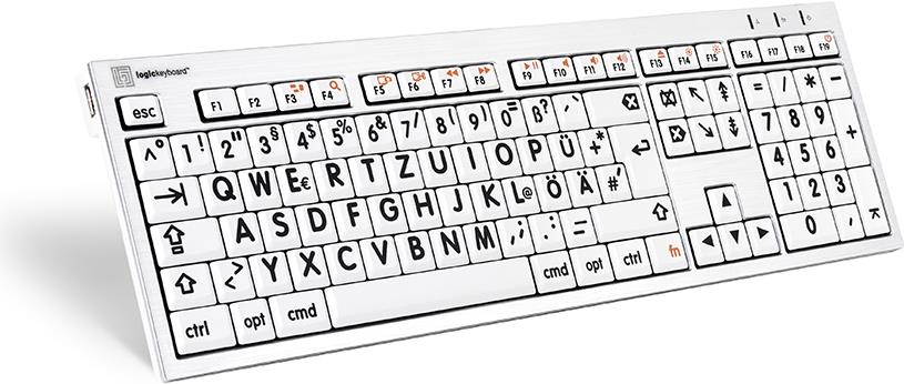 Logickeyboard LKB-LPRNTBW-CWMU-DE USB QWERTZ Deutsch Schwarz - Silber - Weiß Tastatur (LKB-LPRNTBW-CWMU-DE)