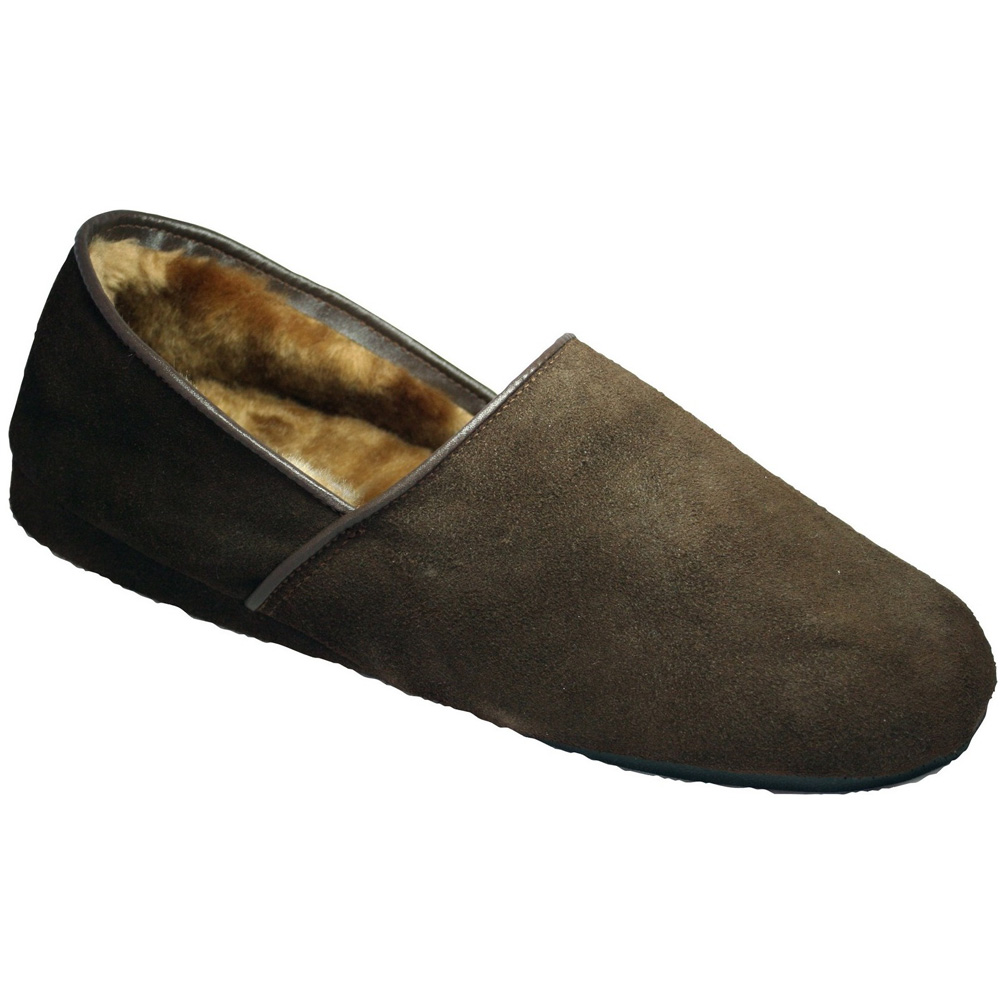Mirak Mens David Slip On Suede Leather Textile Lined Slipper Brown