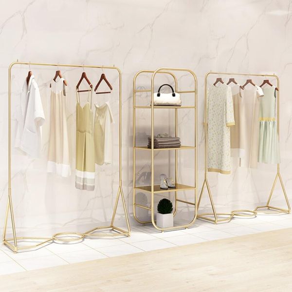 Clothing store display rack Children Furniture floor type Cloth shop show stand gold iron clothes racks side hanging