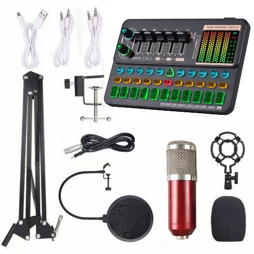 Multifunktionale Live-SK500-Soundkarte und BM800-Aufhängungsmikrofon-Kit Rundfunkaufnahme Kondensatormikrofon-Set Intelligentes Sprachwechsler-Gerät Audiomischer für Computer und Mobiltelefone