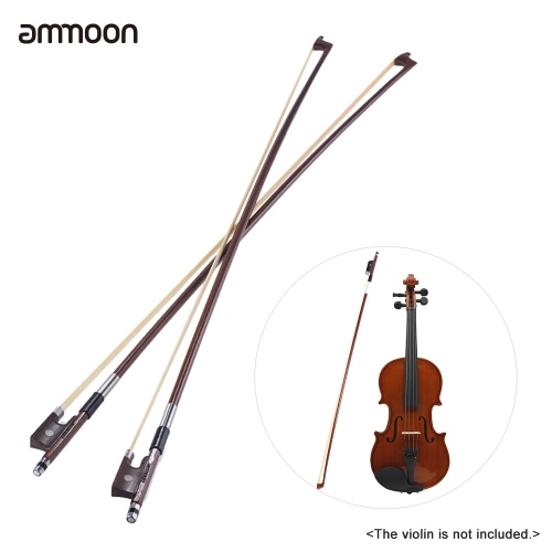 ammoon Full Size 4/4 Violin Fiddle Bow Well Balanced Round Brazil Wood Stick Horsehair Exquisite, Pack of 2pcs