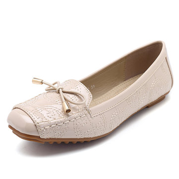 Almond Toe Portable Bow Flat Soft Loafers For Women