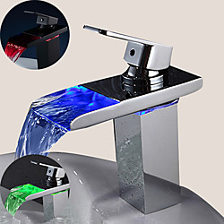 1279 Sprinkle Sink Faucets Brass Bathroom Faucet Contemporary with LED Chrome Contain with Cold and Hot Water  Lightinthebox