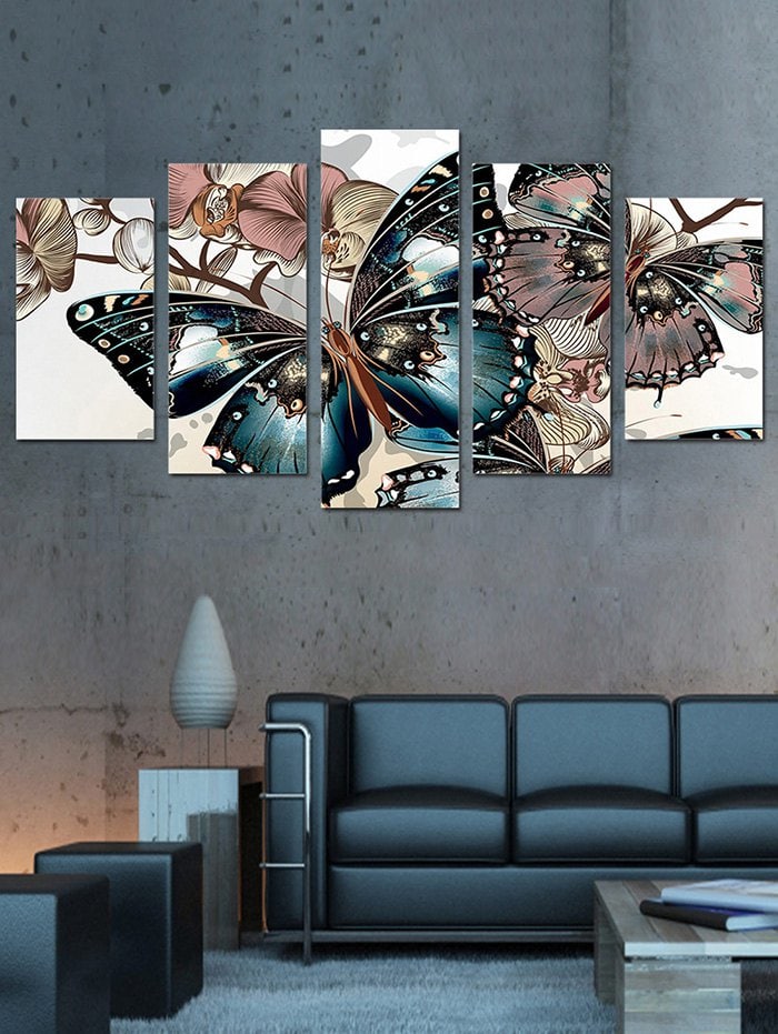 Butterfly and Flowers Print Unframed Split Canvas Paintings