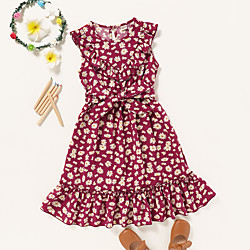 Kids Little Girls' Dress Polka Dot Red Knee-length Sleeveless Active Basic Dresses Summer Regular Fit 2-6 Years miniinthebox
