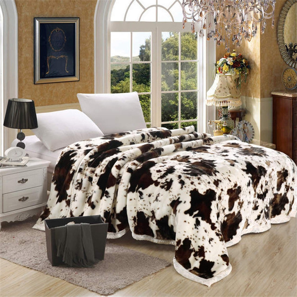 double thickness raschel blanket animal cow skin flower print double layer queen size bed thick warm winter mink blankets