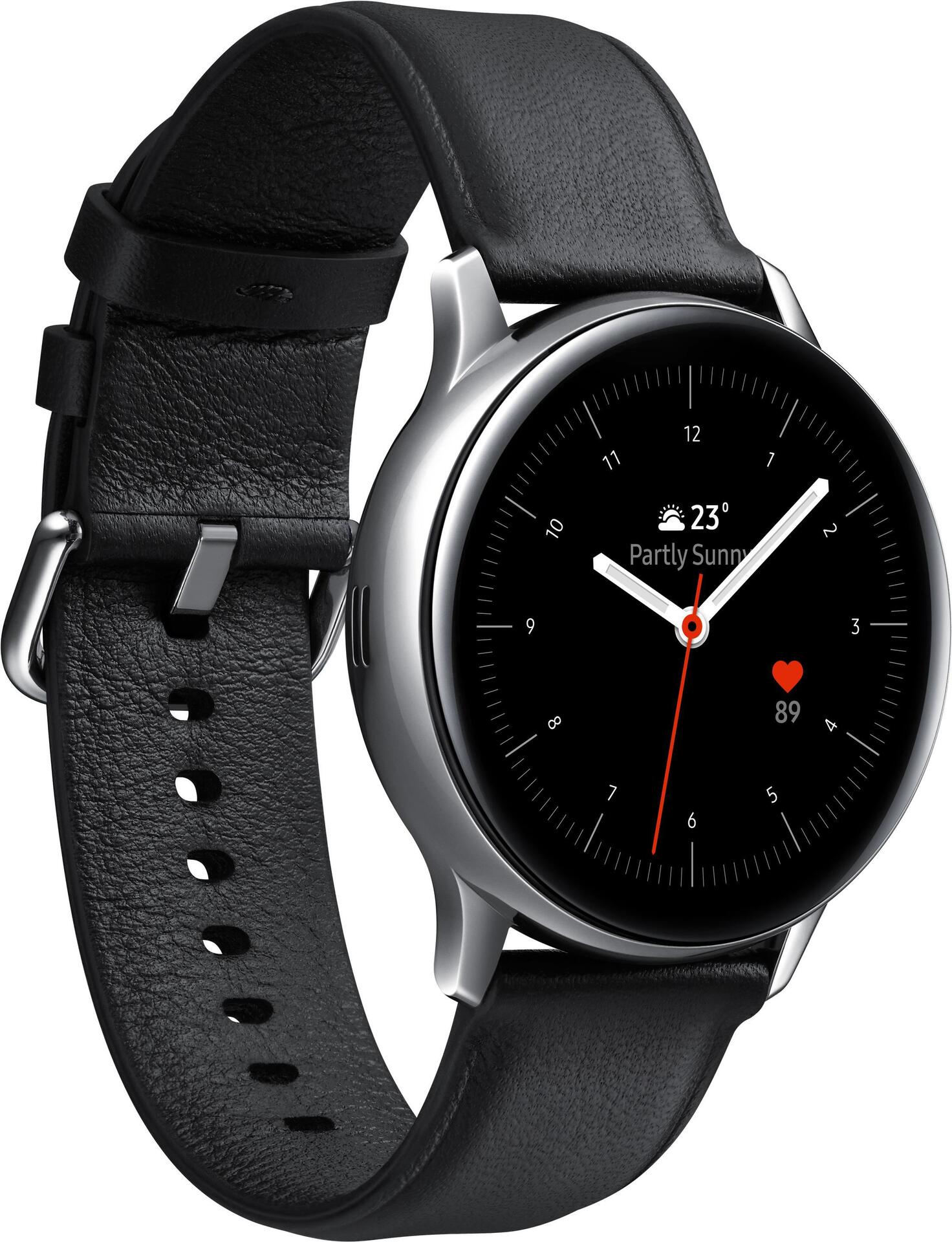 Samsung Galaxy Watch Active 2 - 44 mm - Silver Edelstahl - intelligente Uhr mit Band - Leder - schwarz - Anzeige 3.4 cm (1.4
