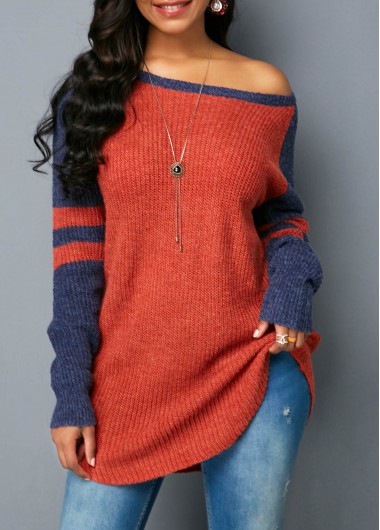 Long Sleeve Scoop Neck Striped Sweater