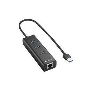 Sharkoon 3-Port USB3.0 Aluminium Hub + RJ45 Ethernet Adapter - Hub - 3 x SuperSpeed USB3.0 - Desktop (4044951016983)