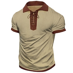 Men's Polo Shirt Golf Shirt Casual Holiday Lapel Short Sleeve Fashion Basic Color Block Lace up Summer Regular Fit Brown Polo Shirt Lightinthebox