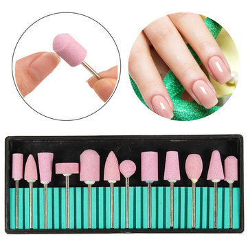 12Pcs Pink Ceramic Nail Drill Bits Kit Grinding Manicure Pedicure Heads Polishing Machine Tool