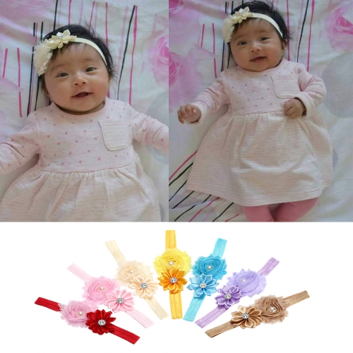 7 Colors Baby Headband Colorful Kids Girls Headband Toddler Infant Lace Ribbon Flower Hair Bow Elastic Band  Red